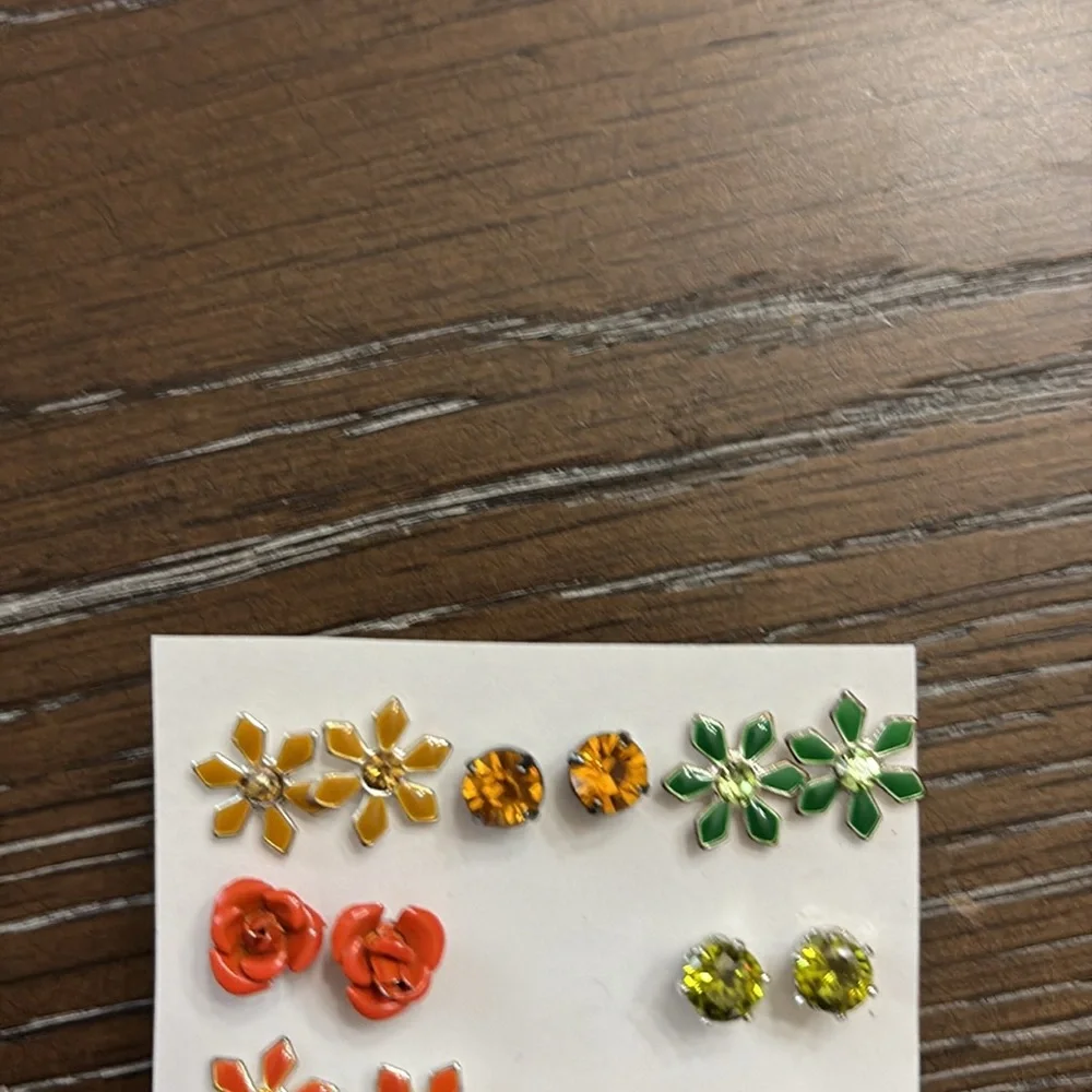 Orange & green pierced earring set,  7 pair